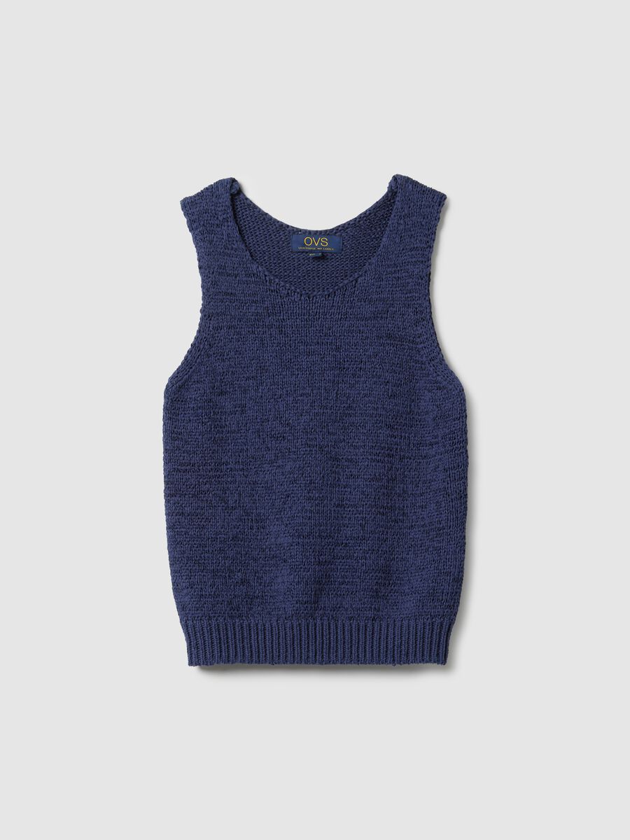 Blue Cotton Blend Regular Fit Tank Top_4