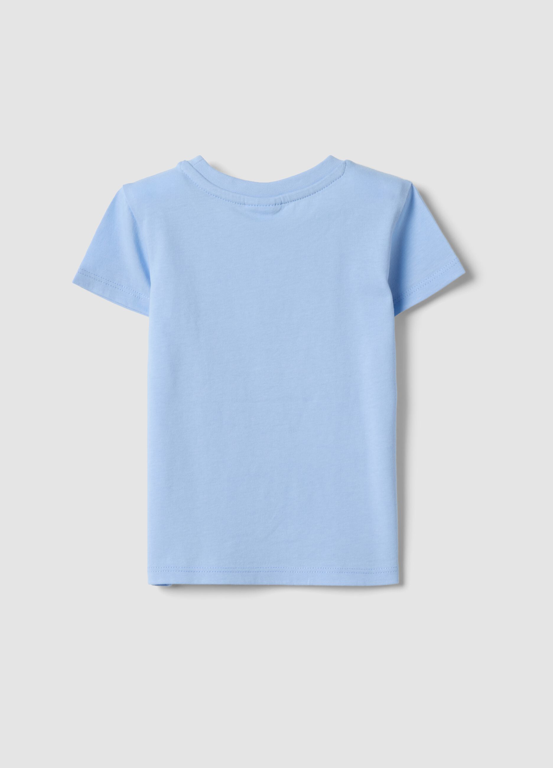 Girls&rsquo; light blue pure organic cotton T-shirt with seaside print