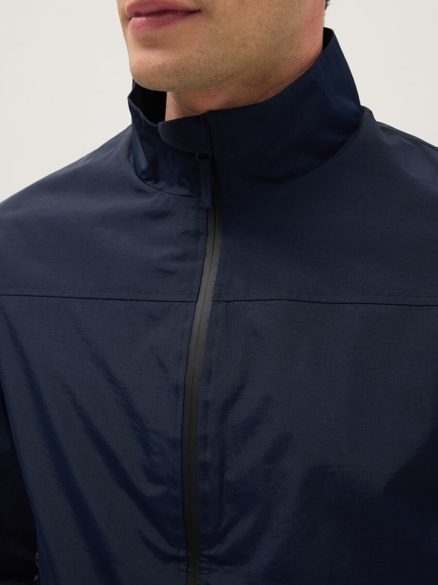 Blue regular fit bomber jacket with zip_3