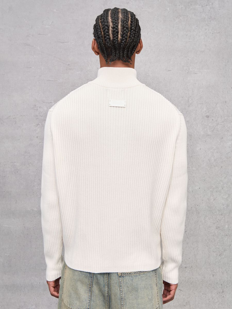 White Ribbed Knit Half-Zip_5