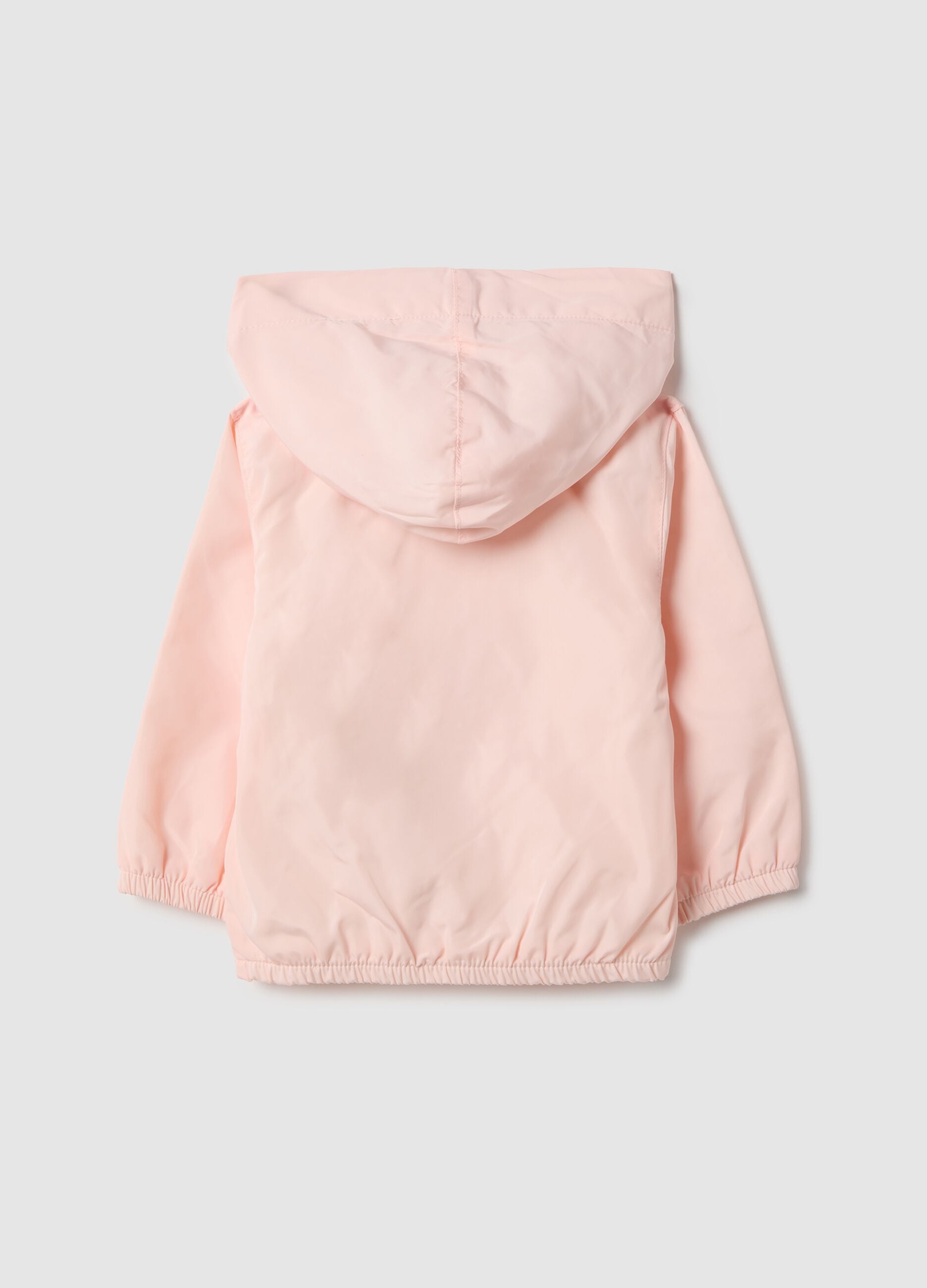 Pink waterproof regular fit jacket with hood for baby girl