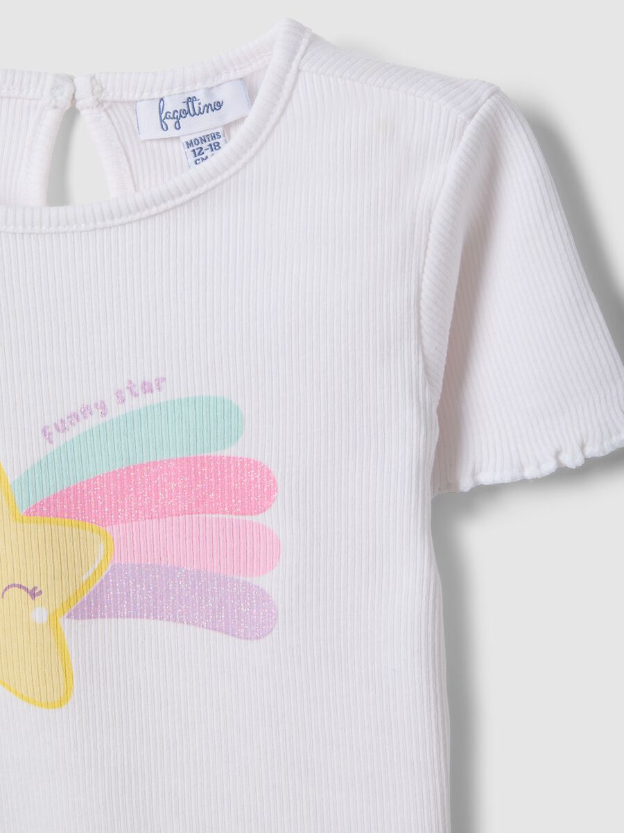 Girls' white stretch cotton T-shirt with star_2