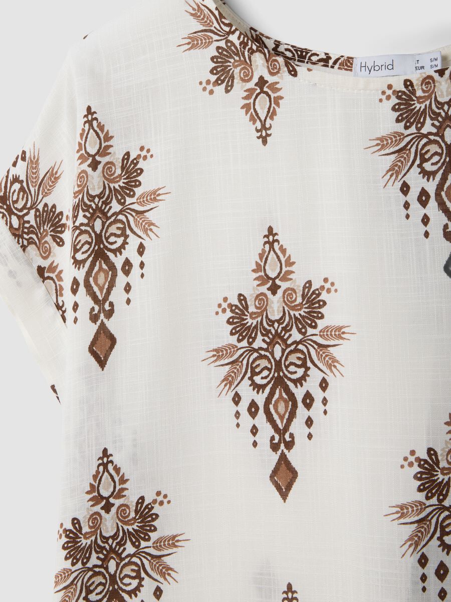 White pure viscose blouse with brown print, regular fit_5