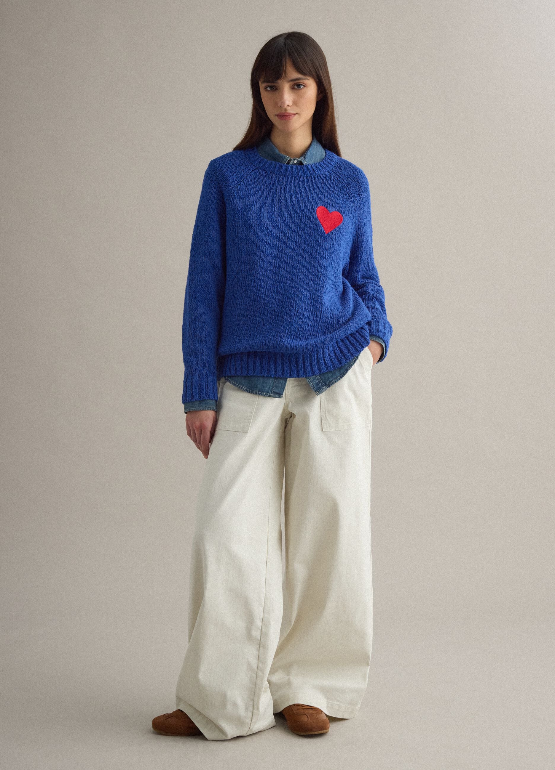 Blue pure cotton jumper regular fit with heart