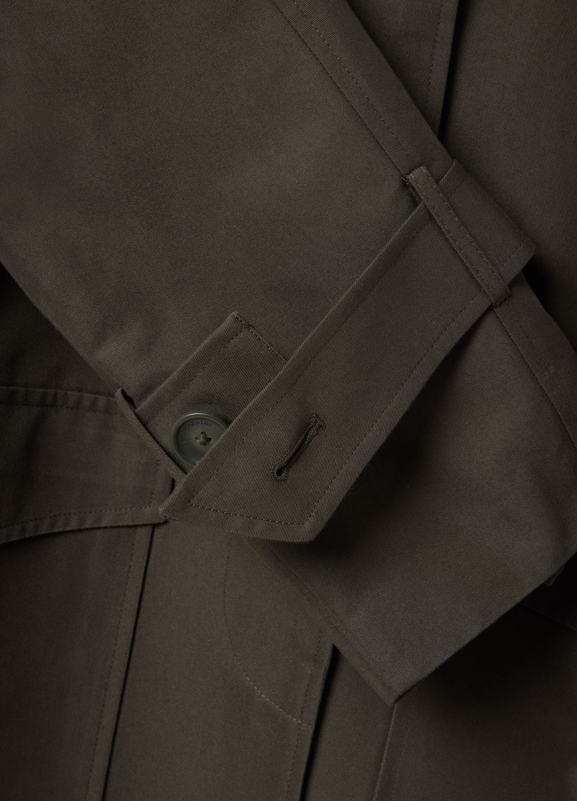 Green cotton blend trench coat with belt, regular fit