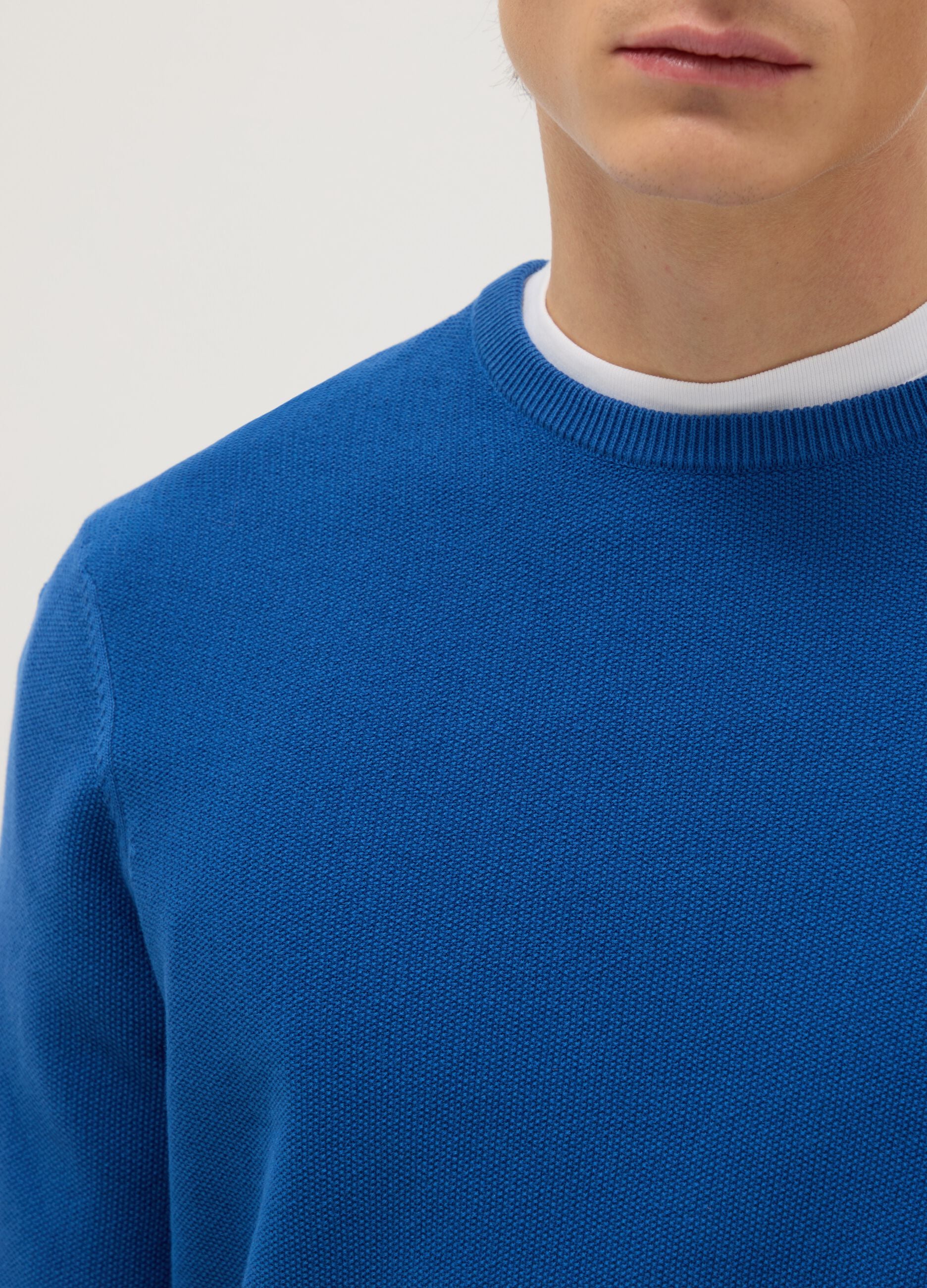 Blue Crew Neck Sweater in Pure Cotton Regular Fit
