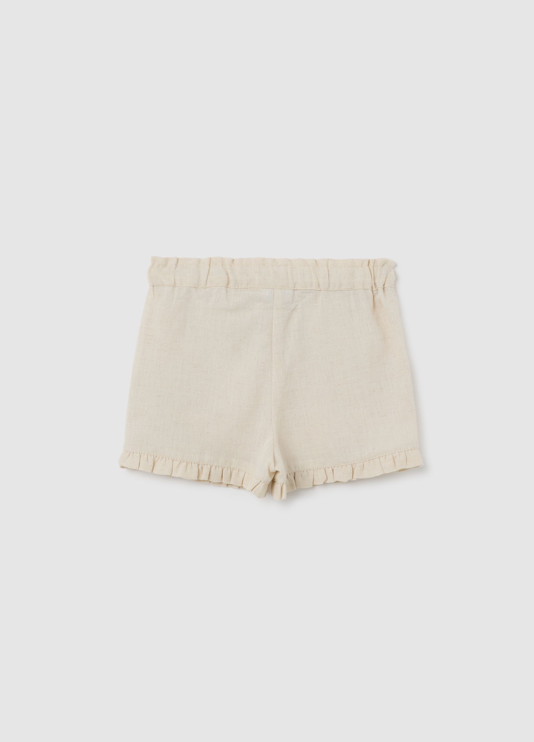 Baby girls&rsquo; beige regular-fit shorts in cotton with fringe