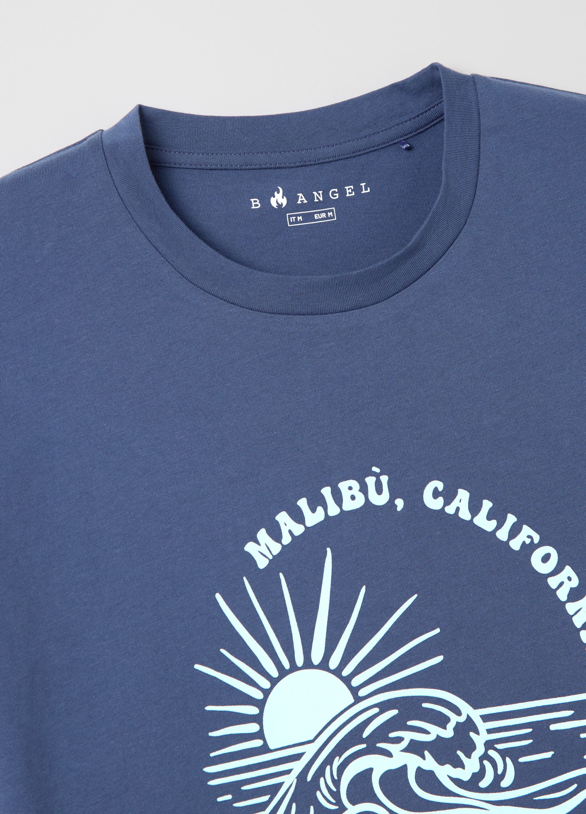 Men's 100% cotton blue boxy fit T-shirt with Surf Beach Bar print