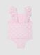 Pink ruffle swimsuit in stretchy fabric_1