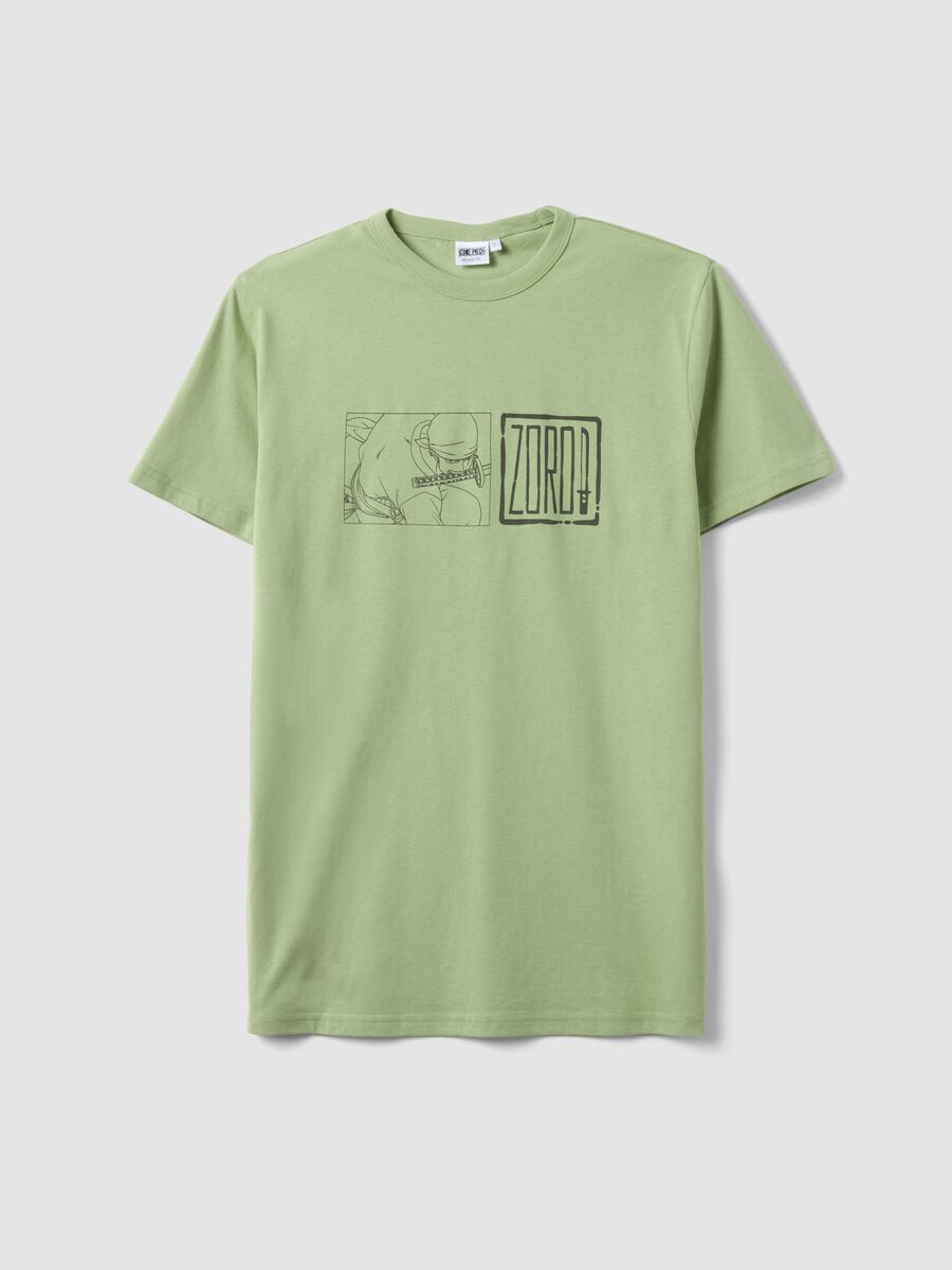 Green pure cotton T-shirt with One Piece print_4
