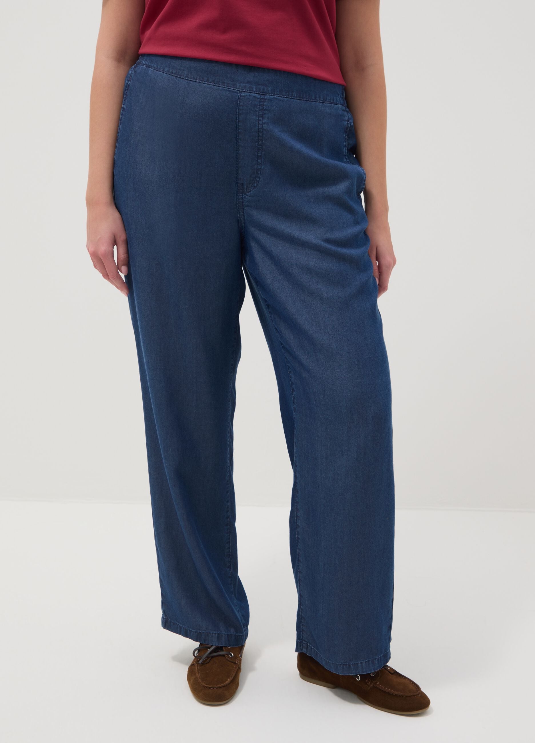 Pure Lyocell Blue Jogger Trousers with Regular Fit