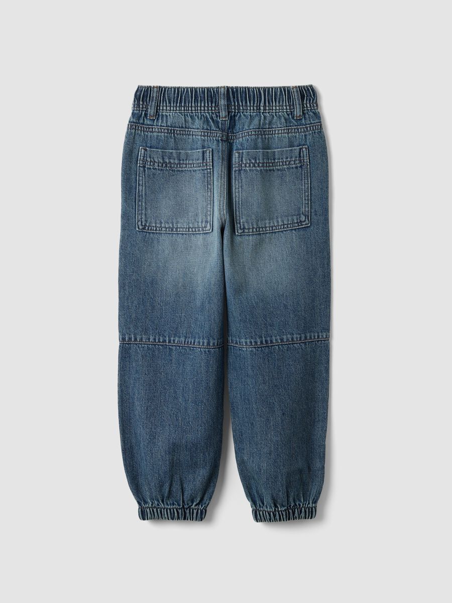 Blue denim joggers in cotton and viscose blend, relaxed fit for boys_1