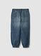 Blue denim joggers in cotton and viscose blend, relaxed fit for boys_1