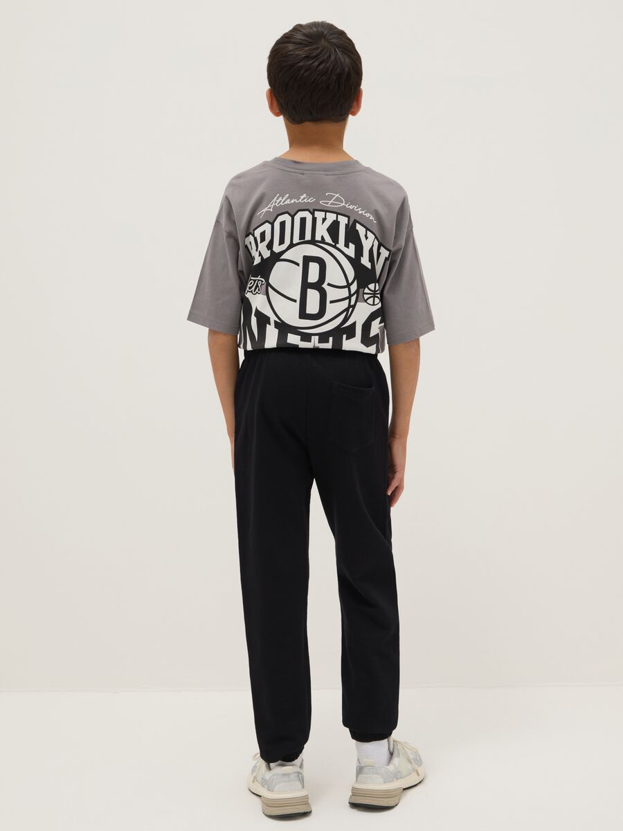 Black cotton jogger pants for boys, regular fit_1