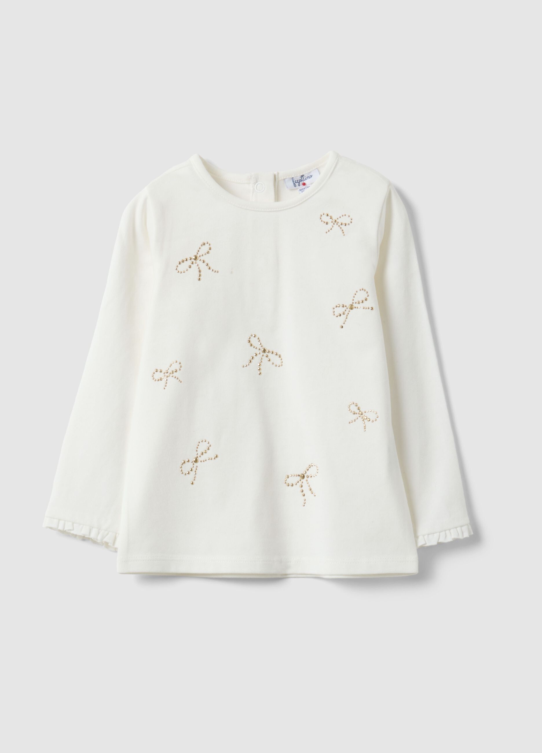 White stretch cotton T-shirt with bows for girls