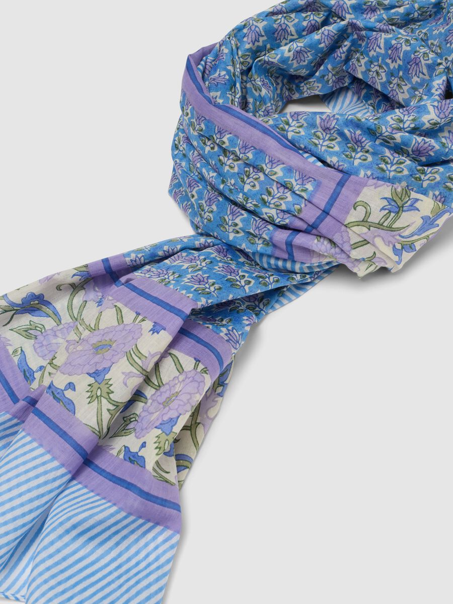 Sciarpa in puro cotone multicolor con motivo floreale_1