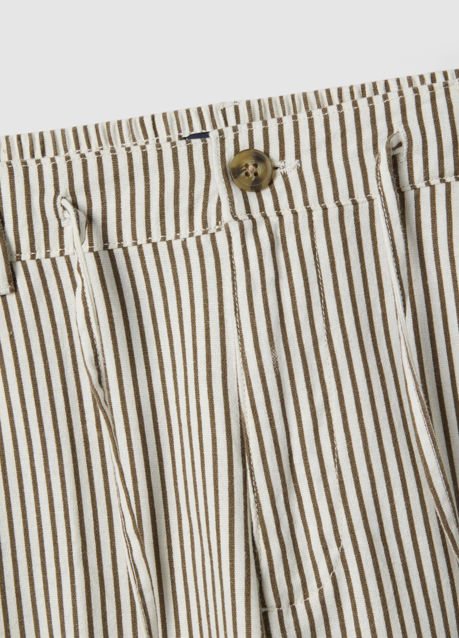 Multicolor striped linen-cotton blend chino trousers, straight fit
