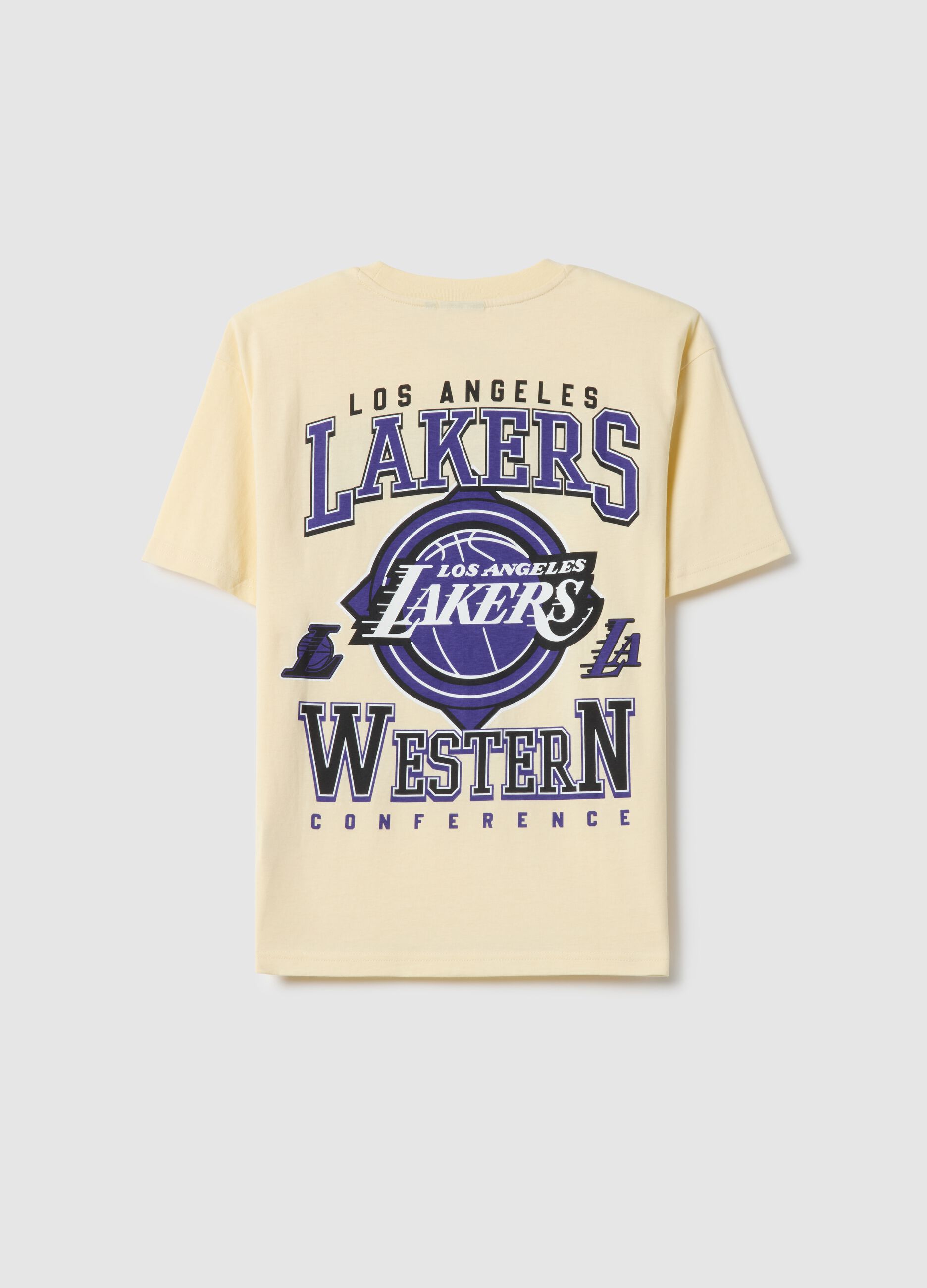 Kids' beige pure cotton T-shirt regular fit with Lakers logo