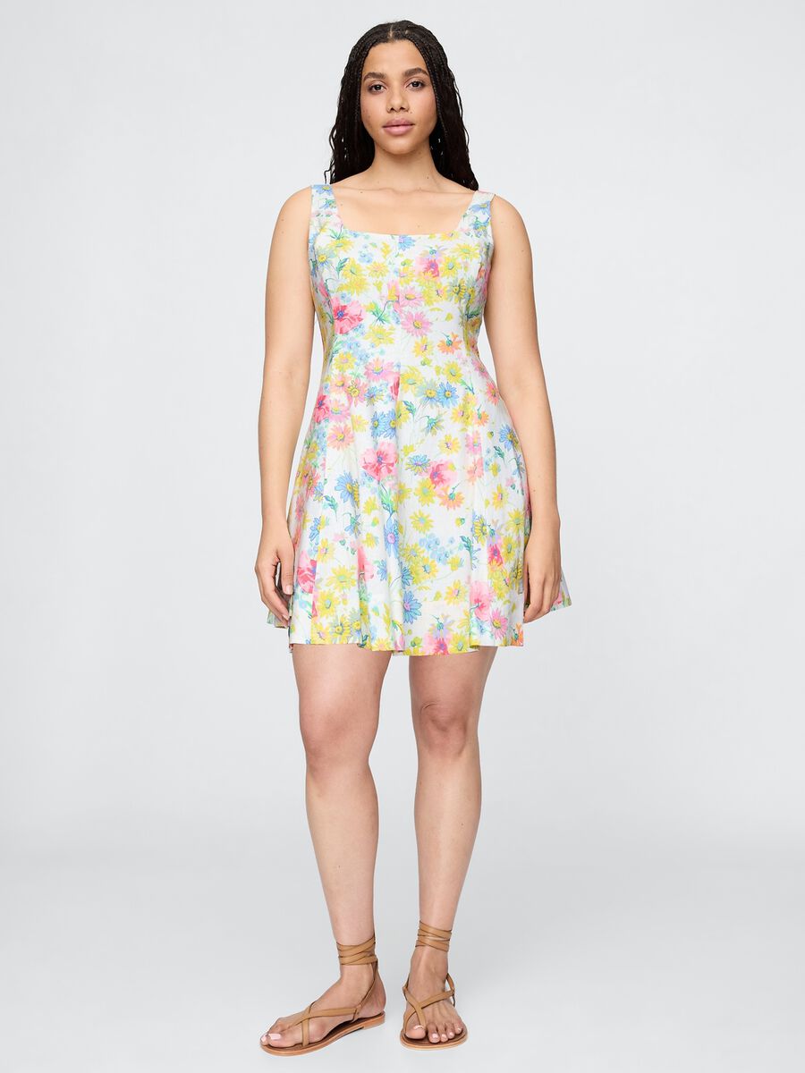 Multicolour floral short dress in linen and viscose_4