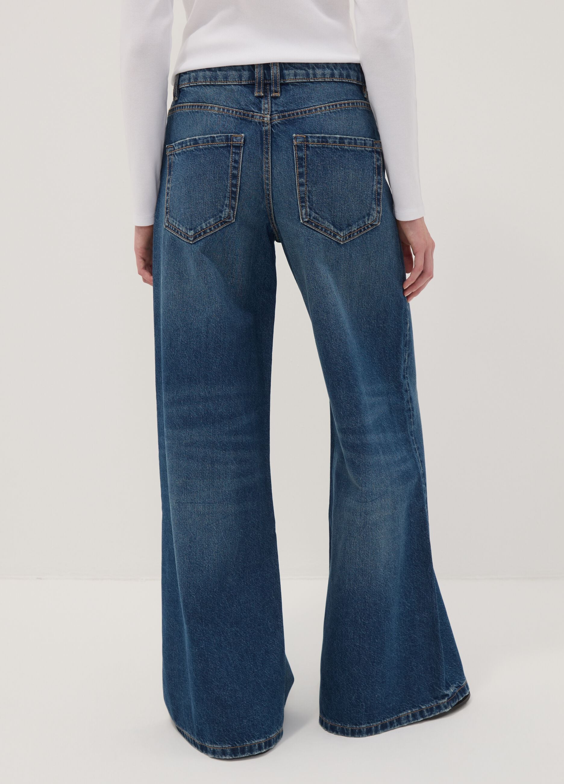 Blue pure cotton low-rise wide-leg jeans