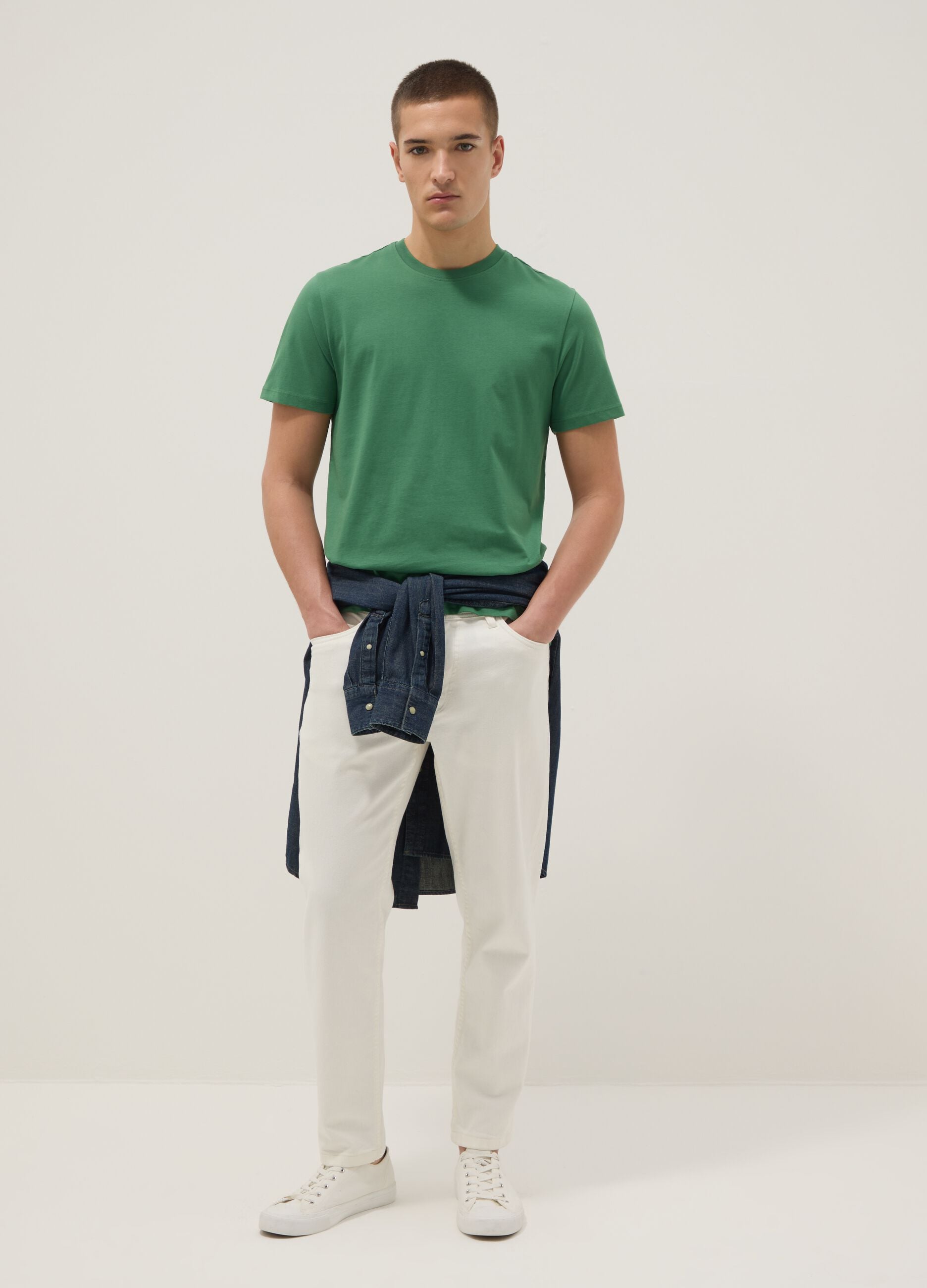 Green pure cotton short-sleeved t-shirt regular fit