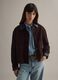 Brown regular fit genuine leather jacket with contrasting collar_0