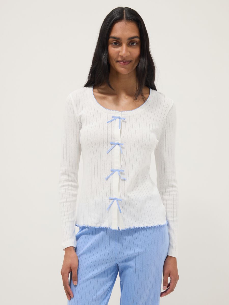 White pure cotton regular fit pyjama shirt with embroidery_0