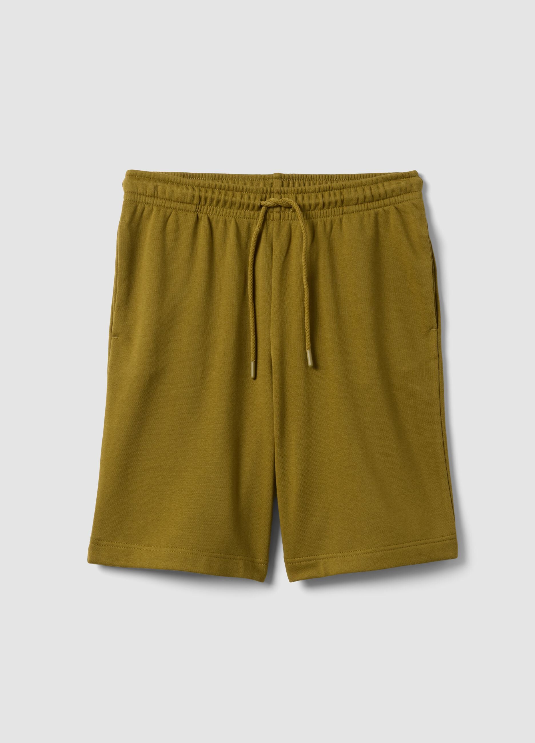 Green cotton-blend regular-fit shorts with elasticated waistband