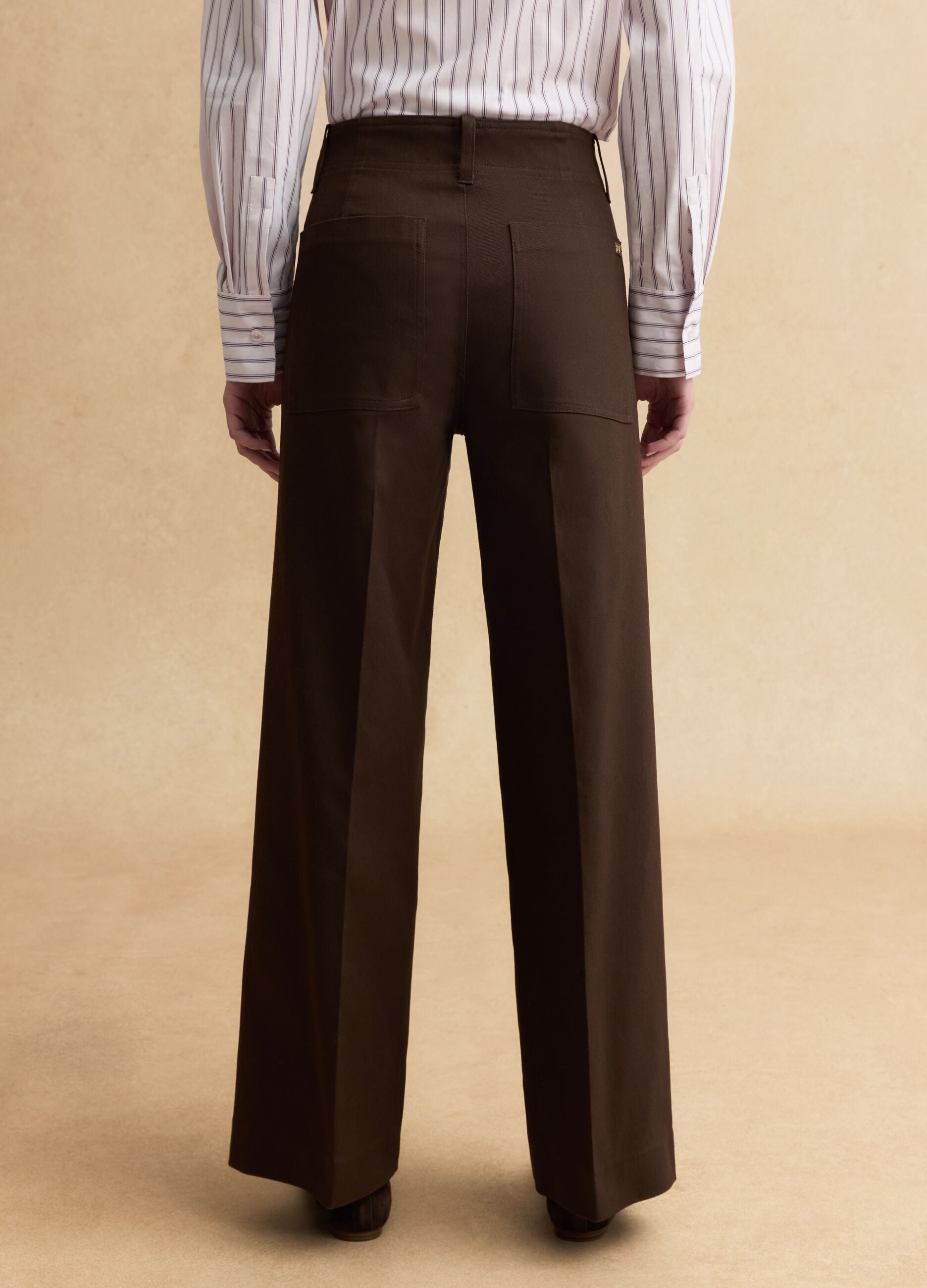 Brown regular fit straight cotton blend trousers