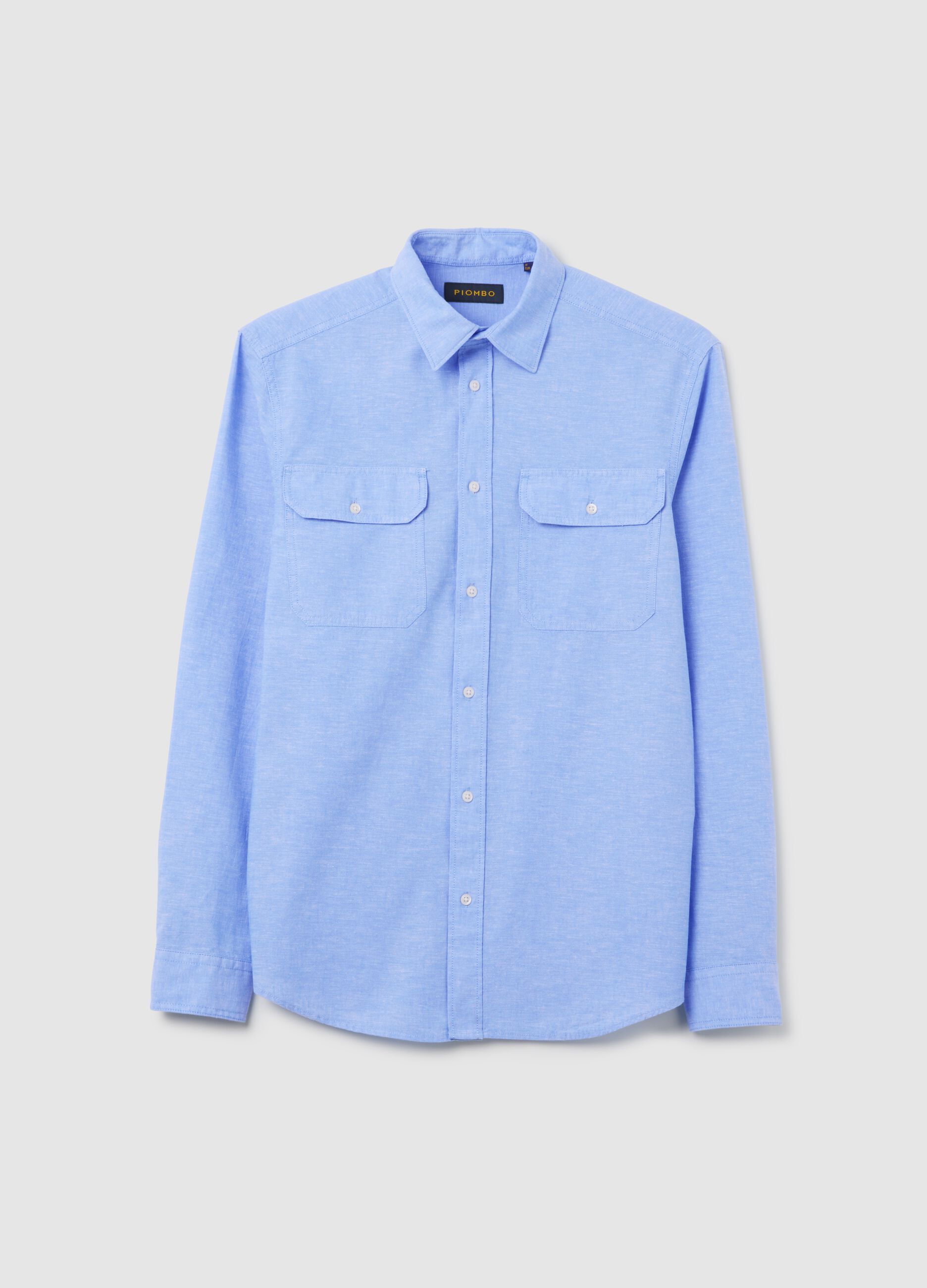 Men&rsquo;s light blue cotton and linen shirt in regular fit with pockets