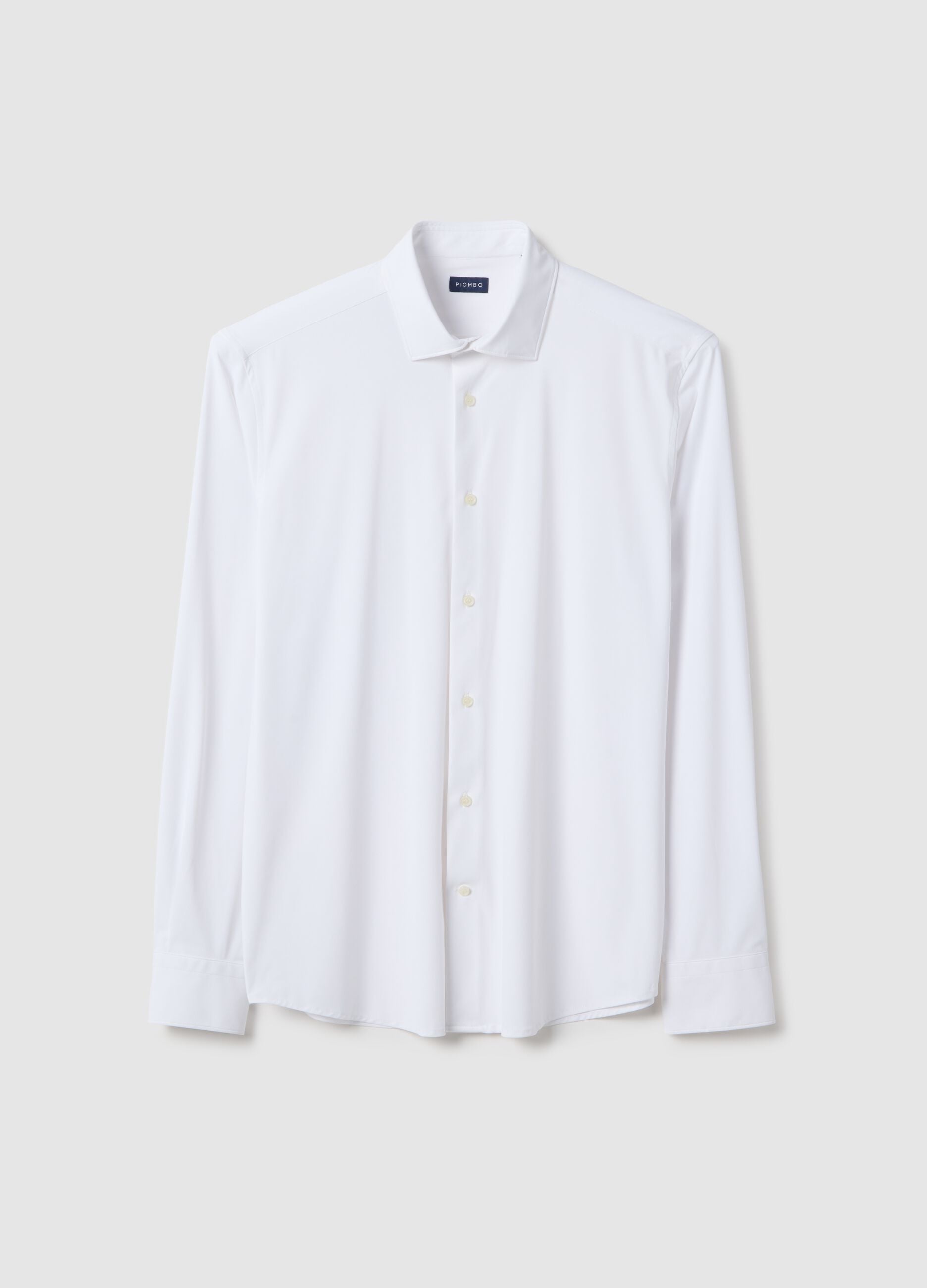 White Slim Fit Long Sleeve Shirt with Classic Collar