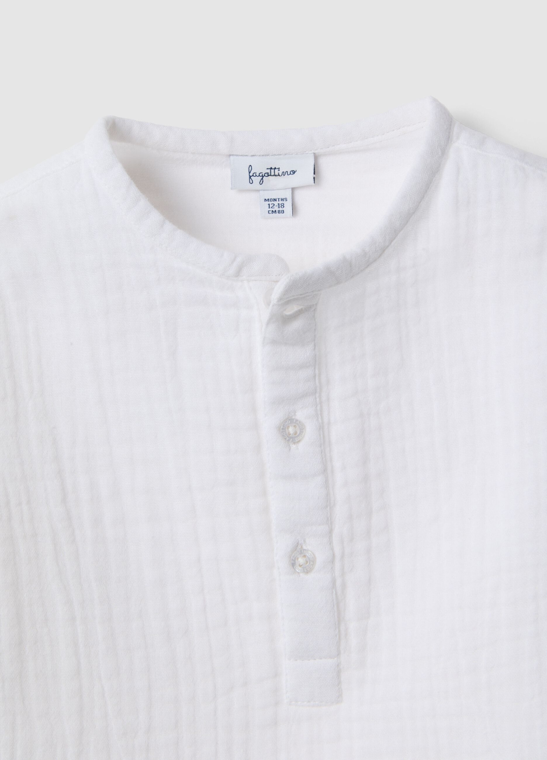 White pure cotton regular fit toddler shirt with Mandarin collar