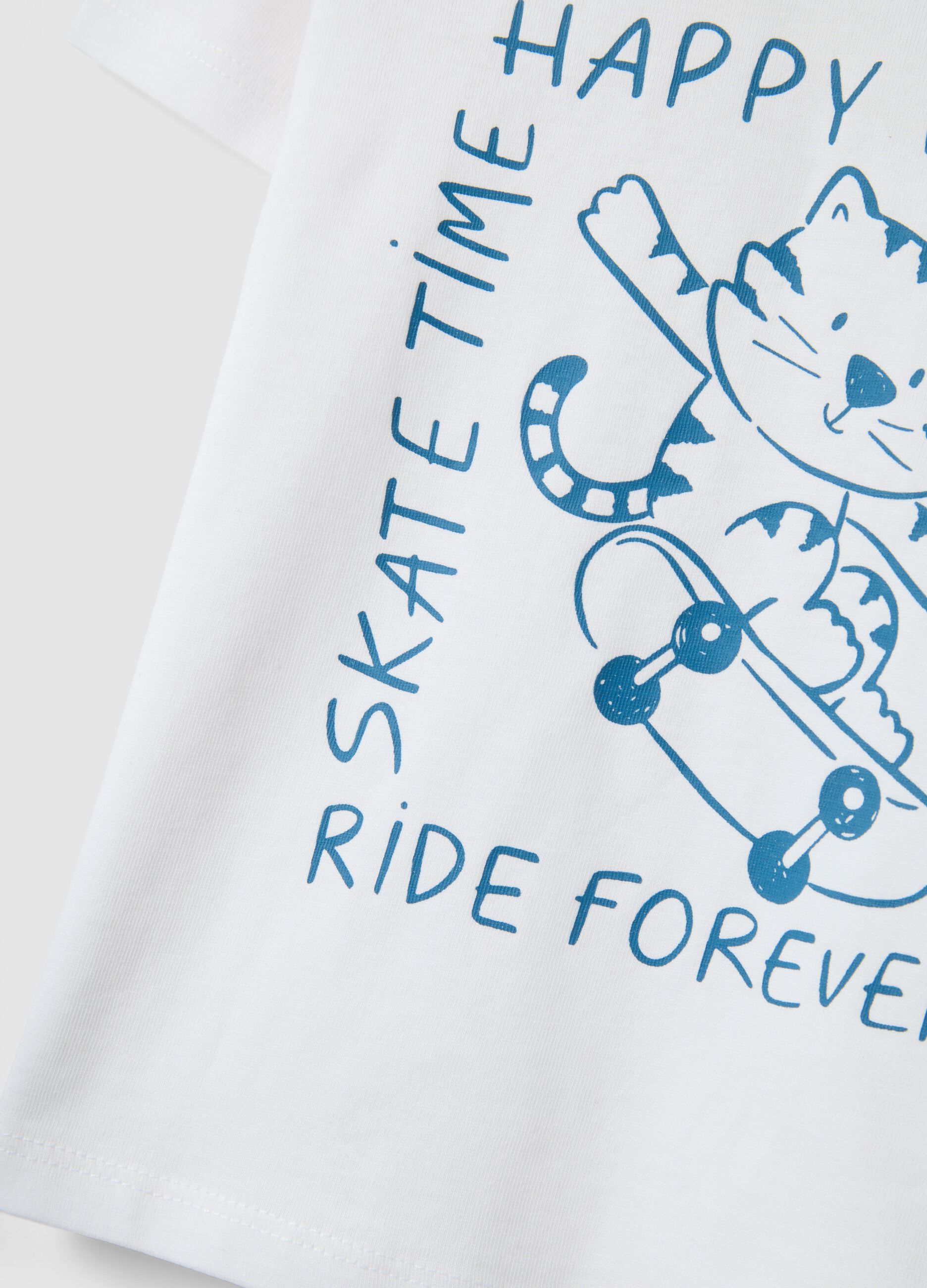 White pure cotton children's T-shirt, regular fit with print