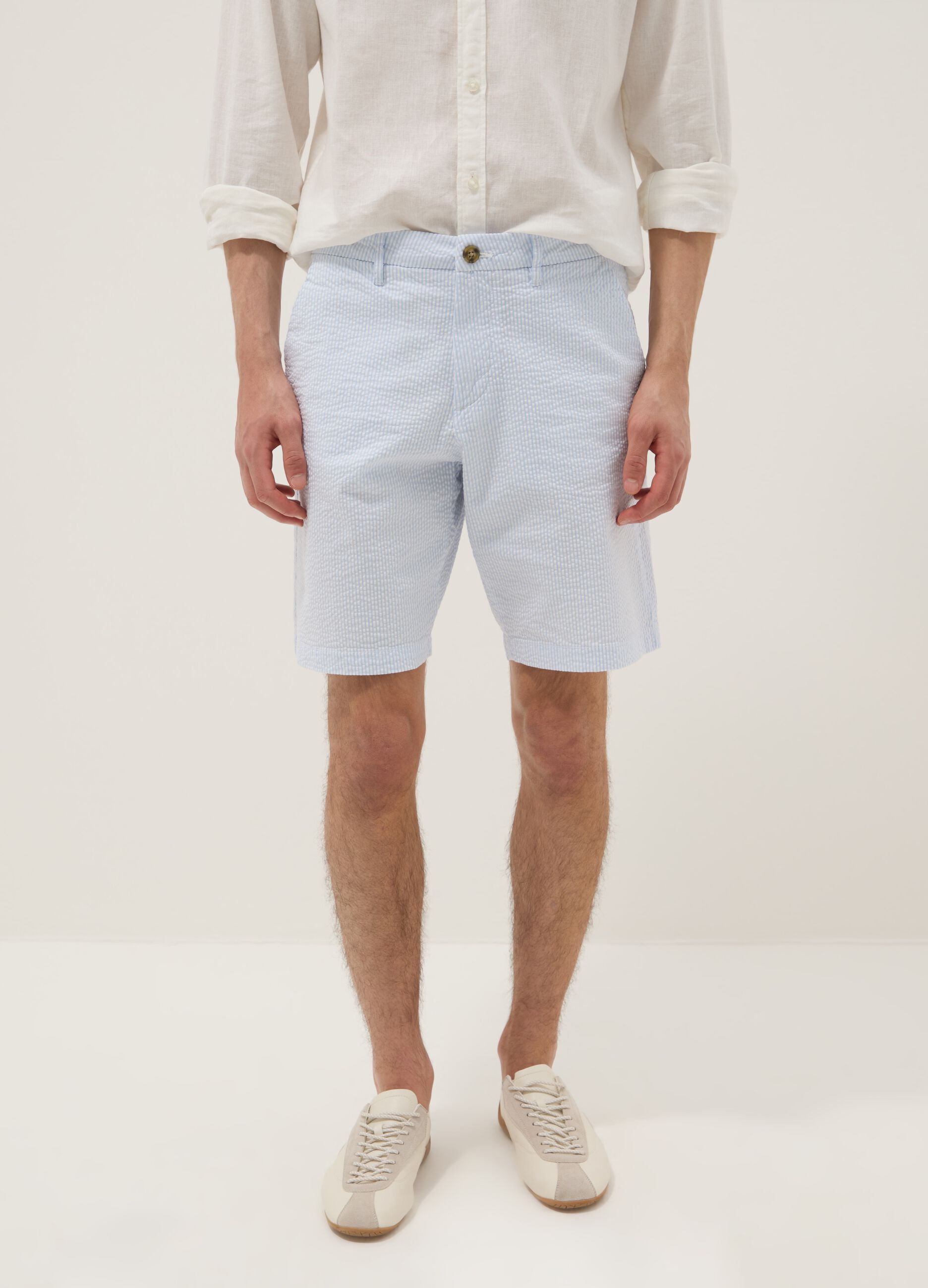 Light blue striped stretch cotton chino shorts, regular fit