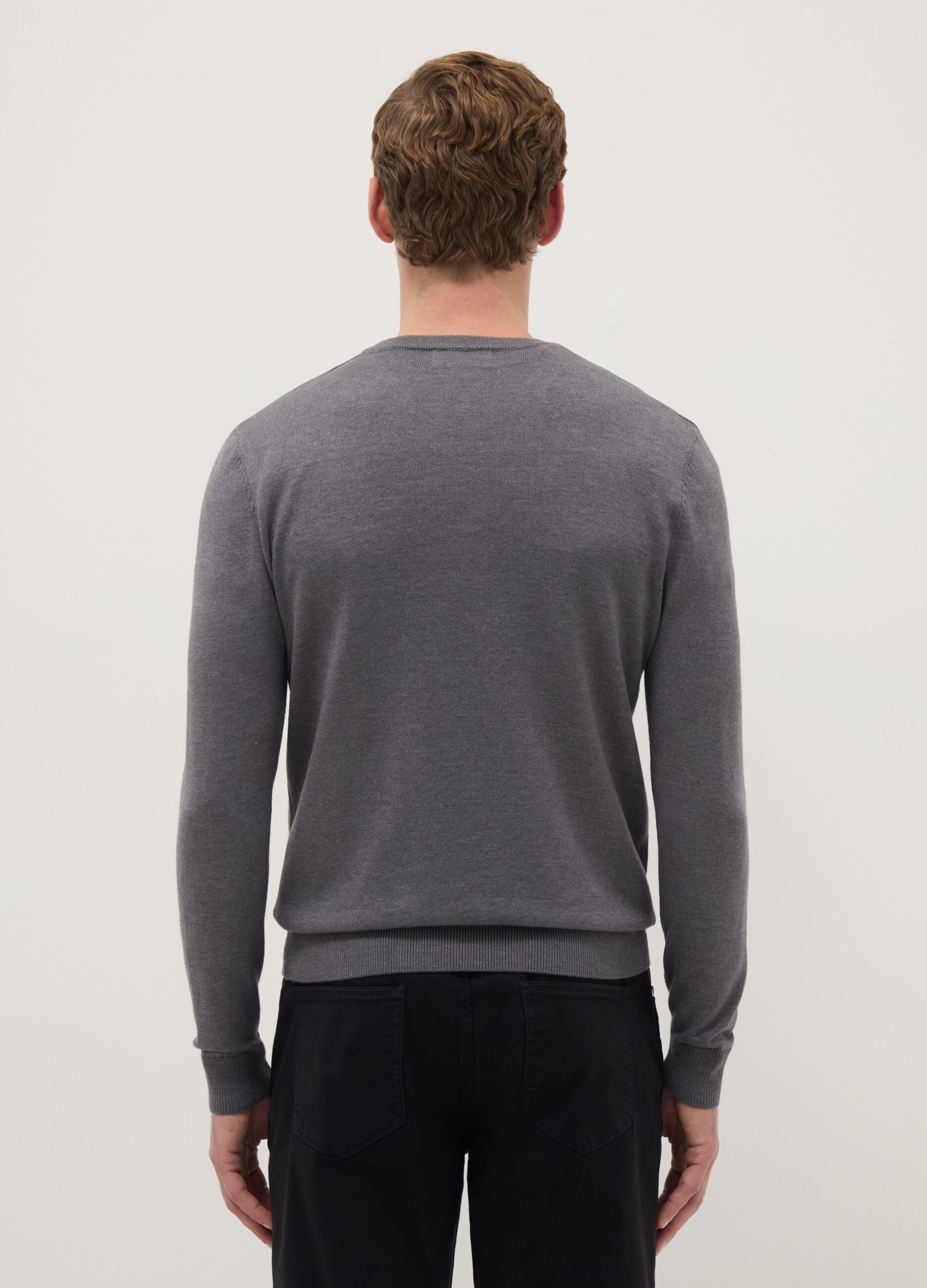 Grey crew neck cotton blend jumper regular fit