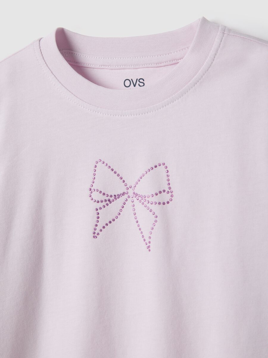 Girl's pure cotton purple T-shirt regular fit with bow_2
