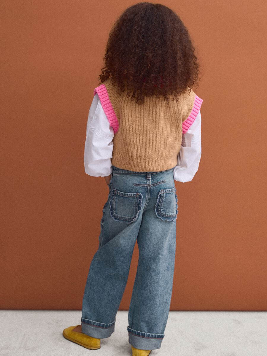 Blue pure cotton straight-fit jeans with belt loops for girls_2