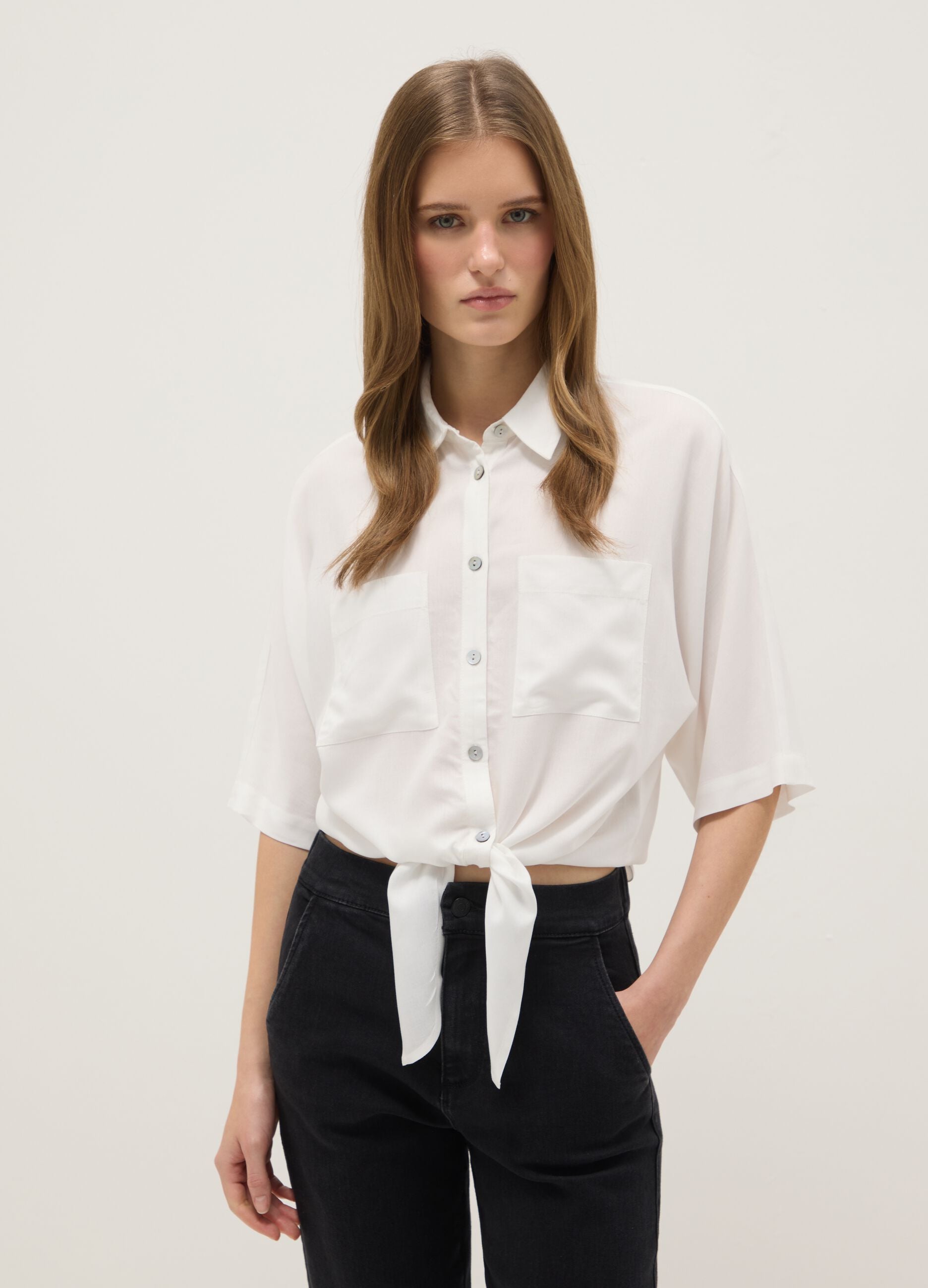 White pure viscose regular fit shirt