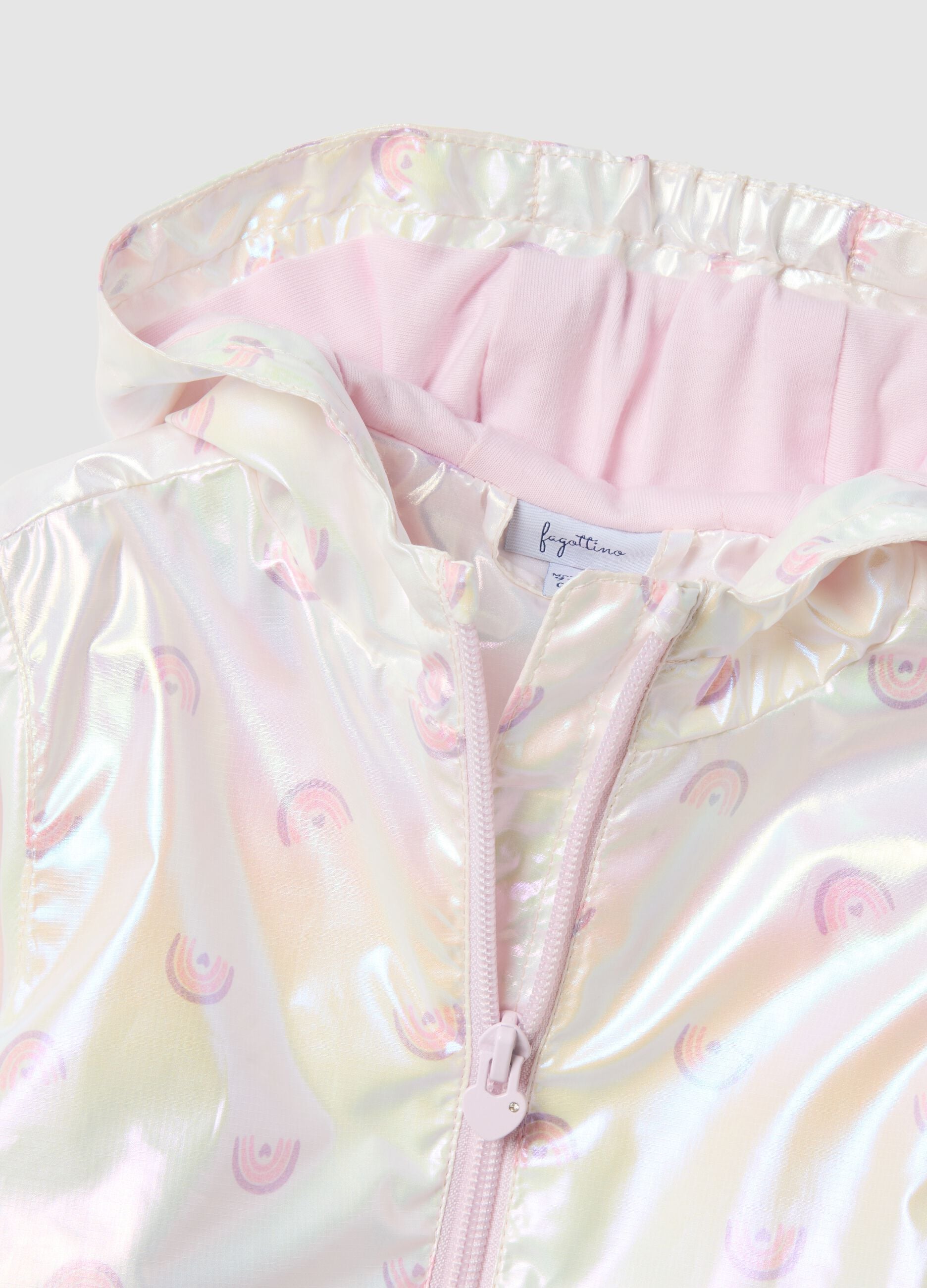 Multicoloured iridescent jacket with hood for children, regular fit