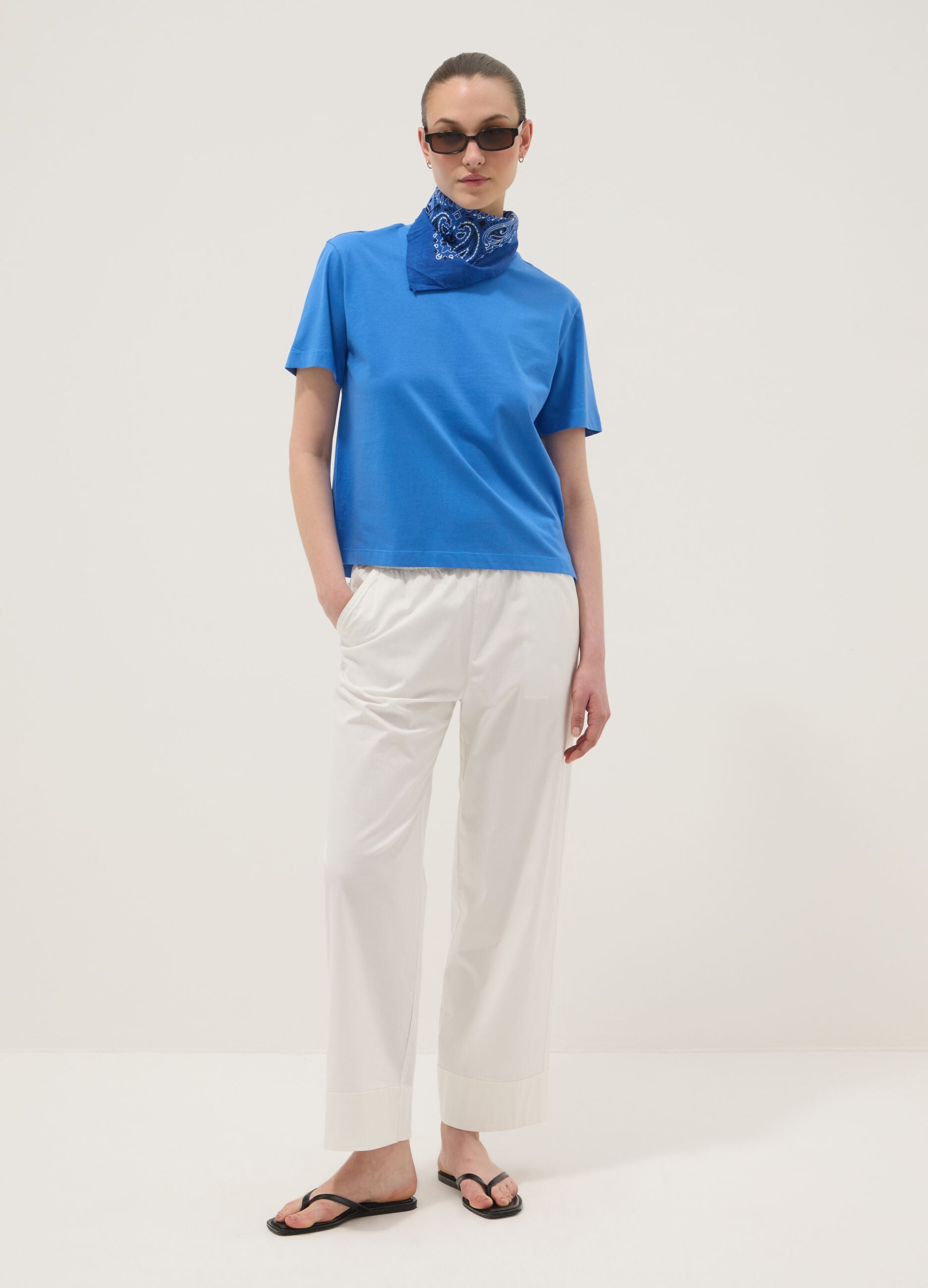 Blue pure cotton regular-fit T-shirt
