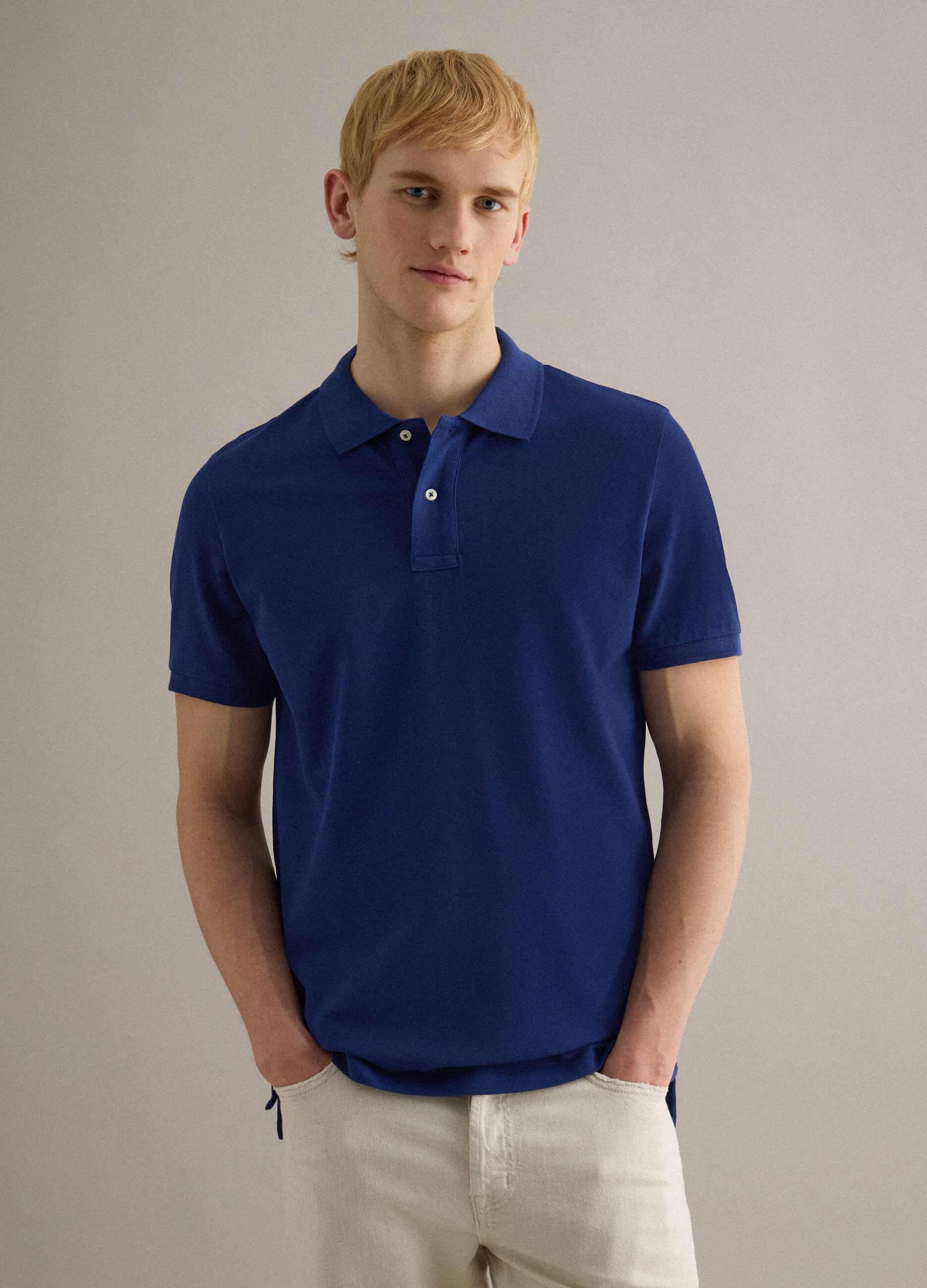 Regular-fit blue Supima cotton polo shirt