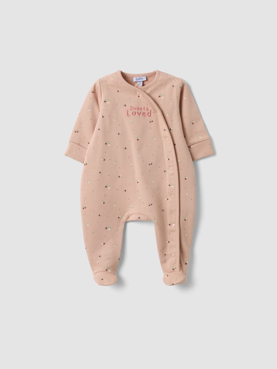 Pink organic cotton floral sleepsuit for baby girl_0