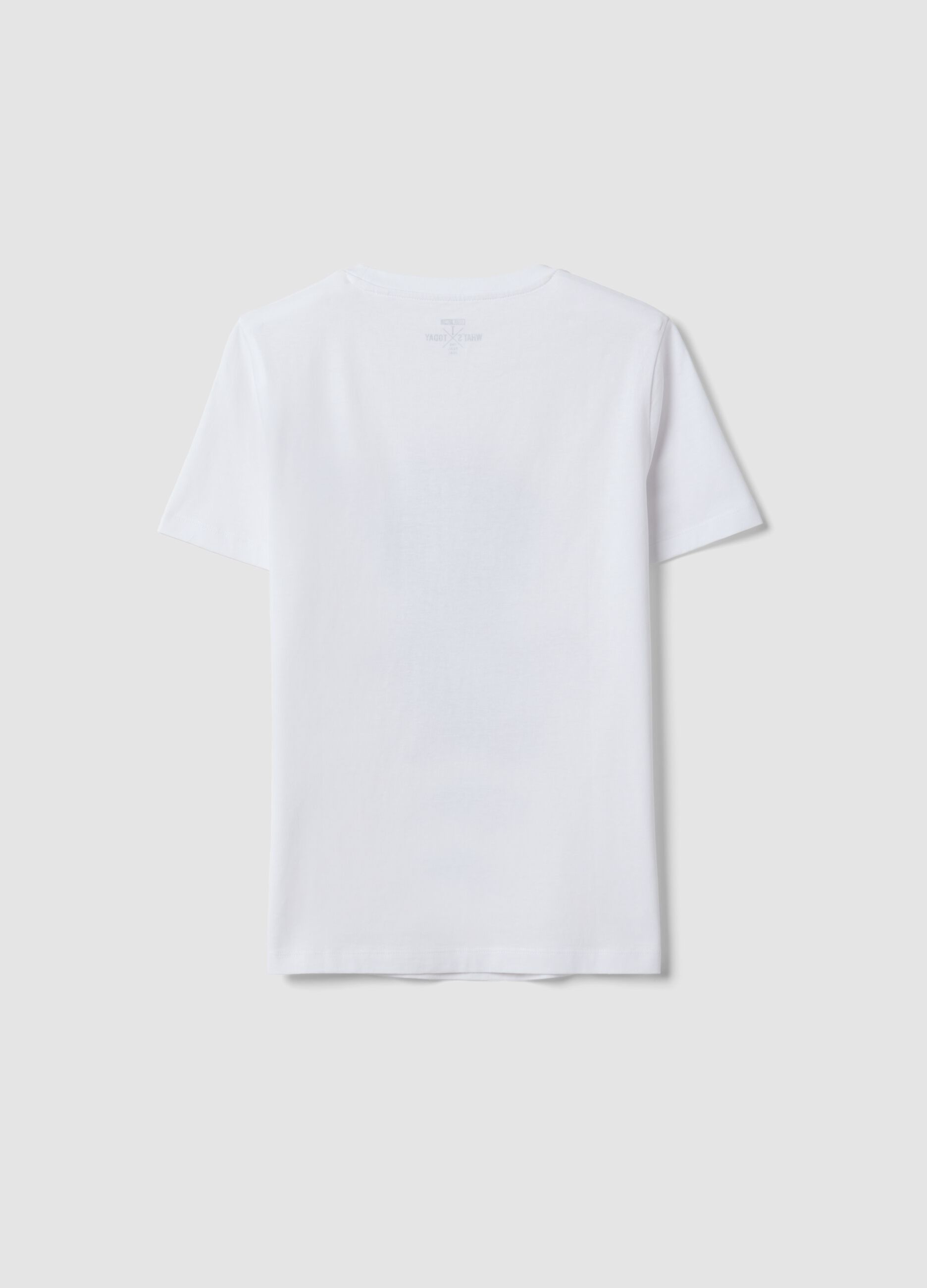 White pure cotton jersey T-shirt with puppy print, regular fit