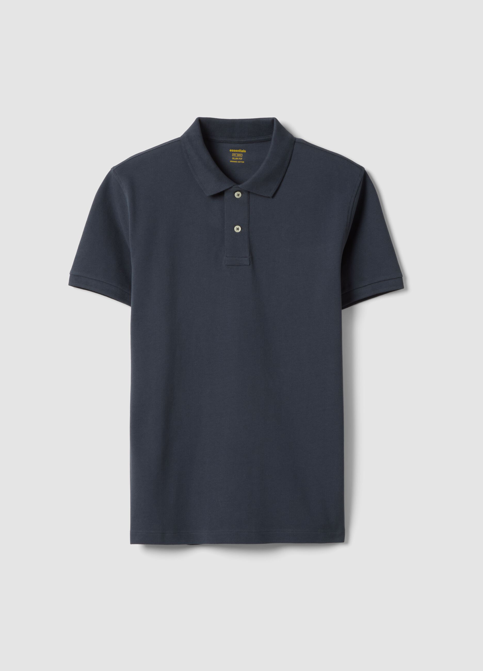 Blue slim fit short-sleeve polo in pure cotton