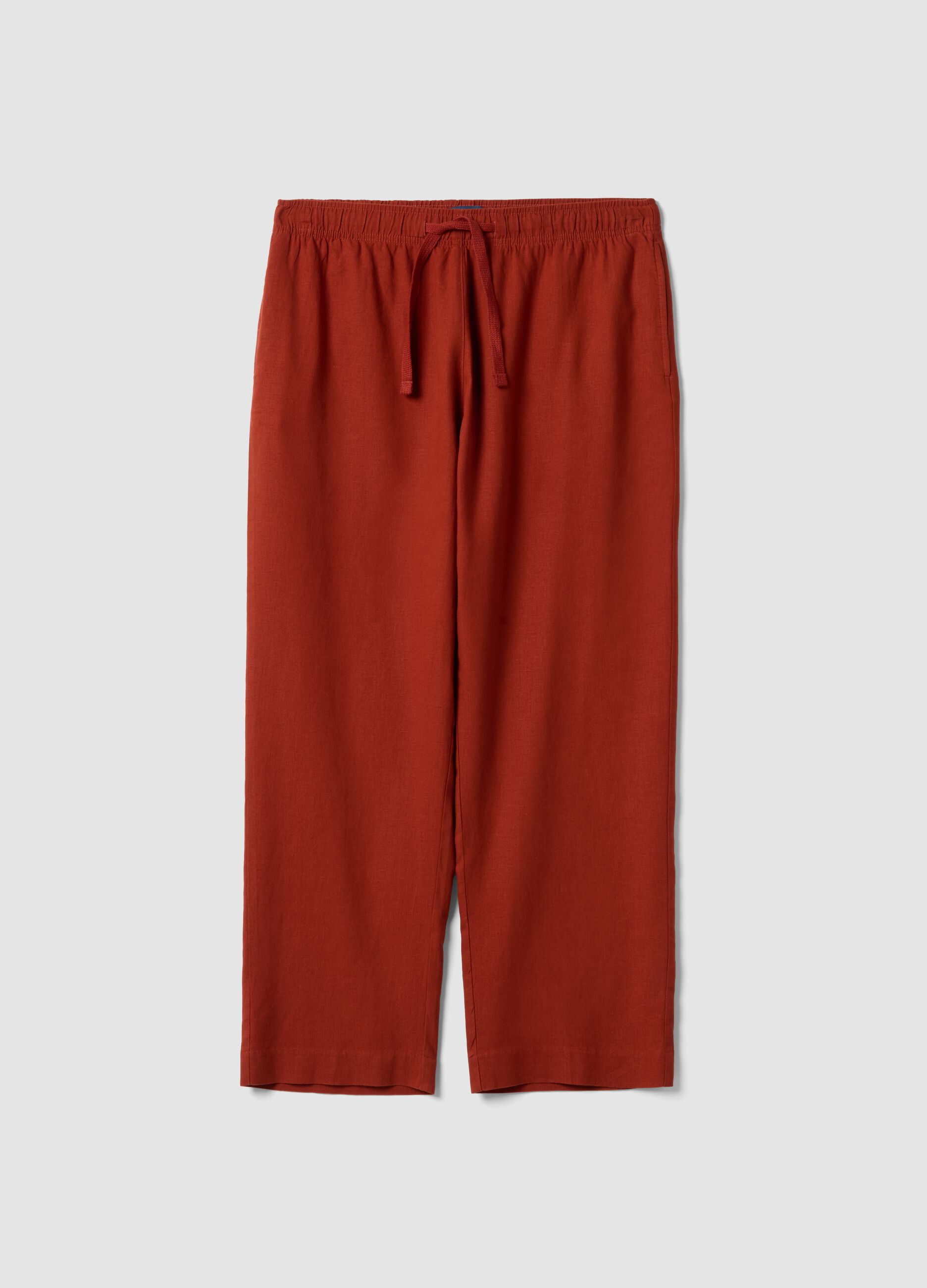 Regular fit red linen blend trousers
