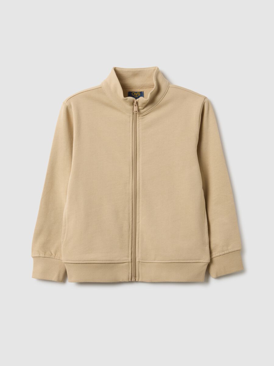 Children's beige pure cotton sweatshirt with regular fit and full zip_0