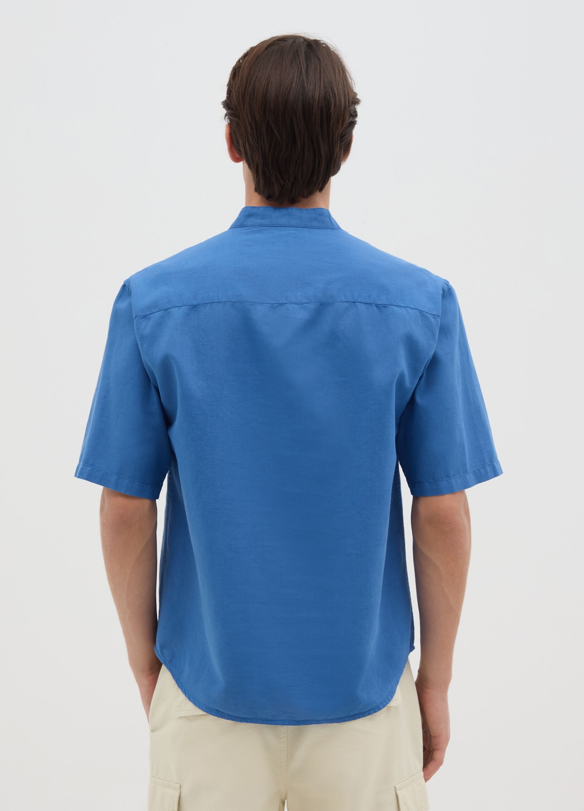 Men's blue shirt in cotton blend with regular-fit
