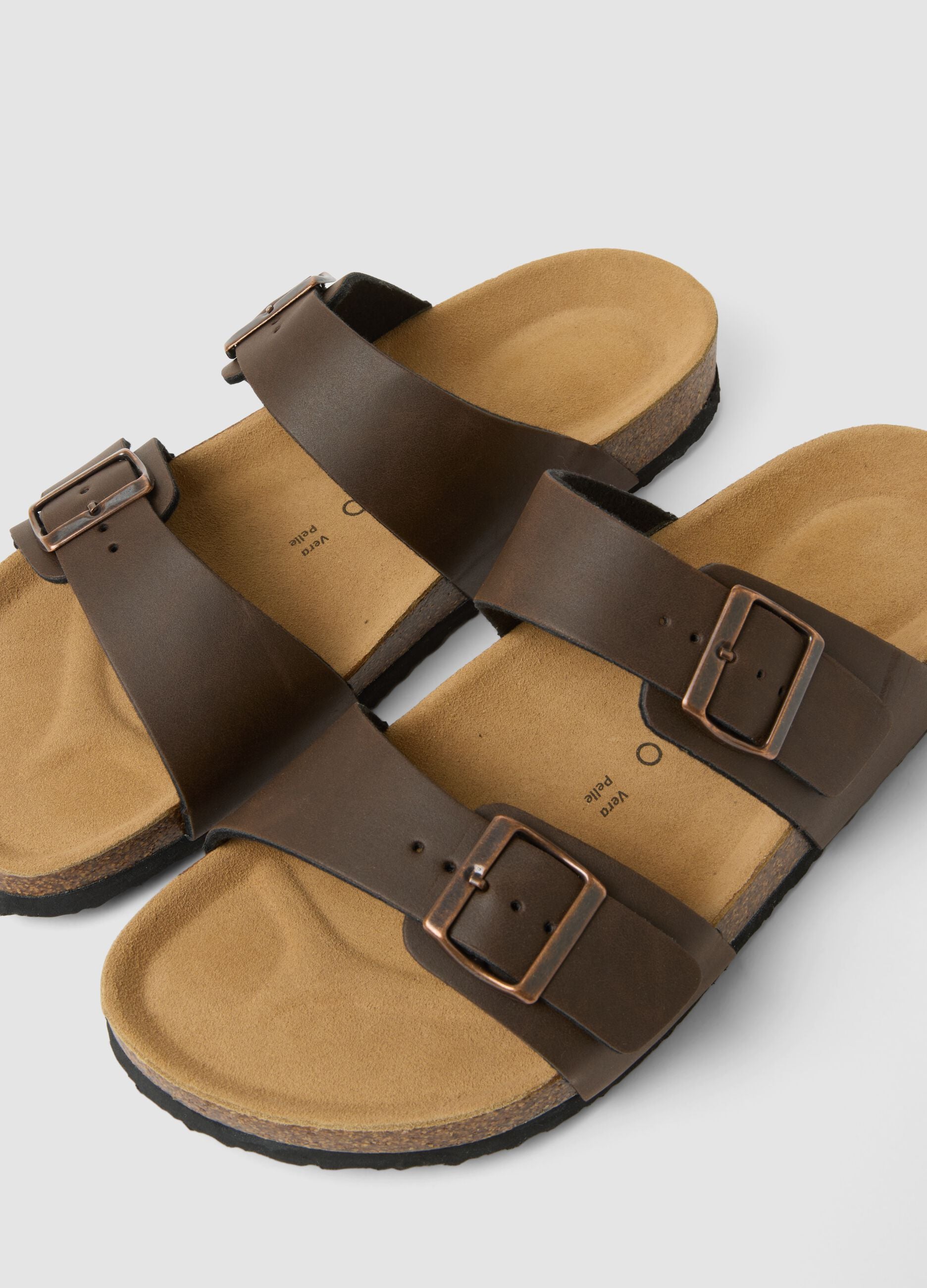 Brown double-strap sandals with buckles