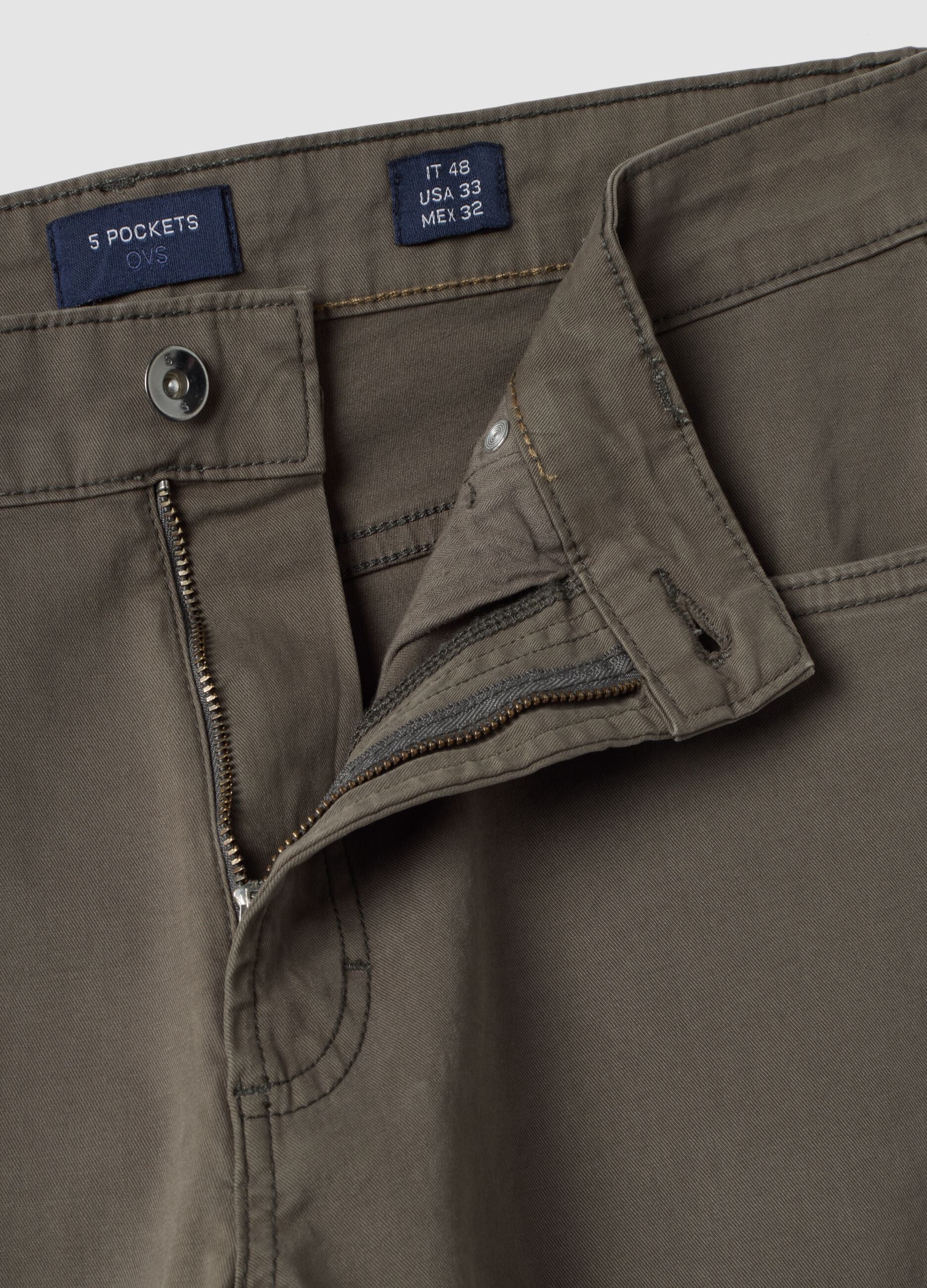 Grey regular-fit stretch cotton twill trousers