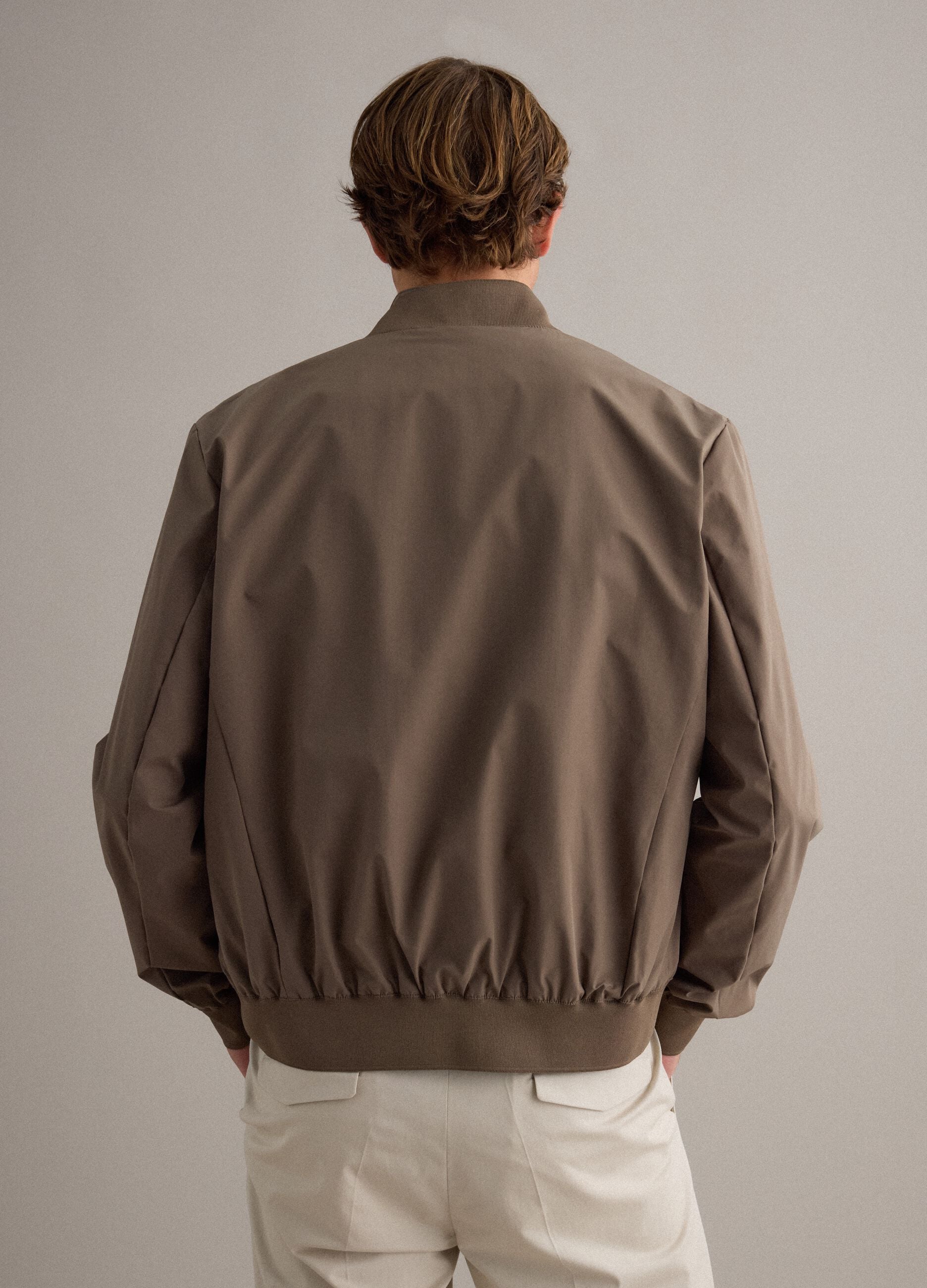 Brown regular fit bomber with full zip